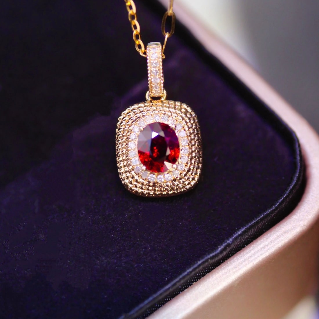 14k Gold 0.57 Ctw Natural Ruby & Diamond Pendant( Without Chain ) - 3
