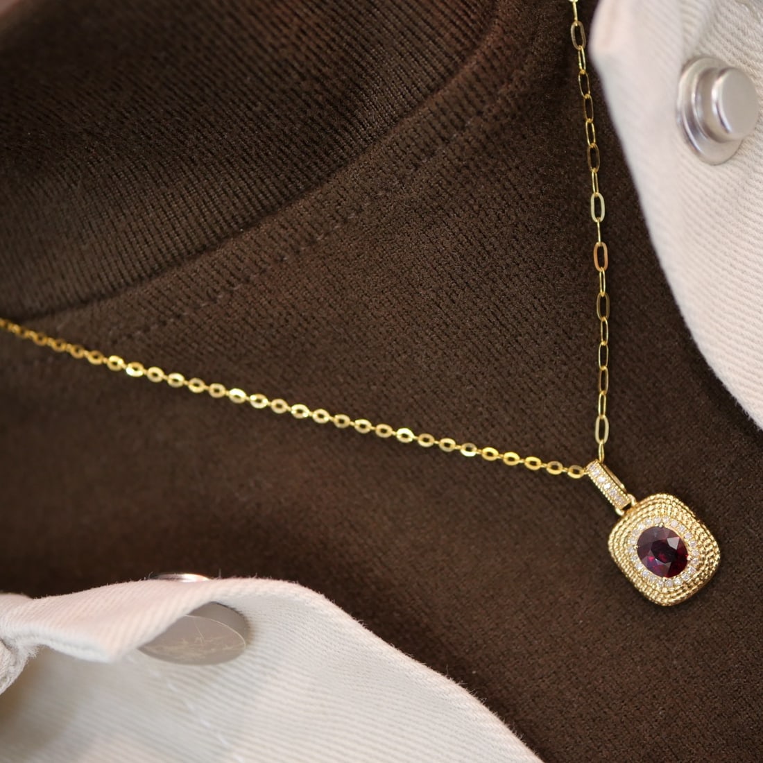 14k Gold 0.57 Ctw Natural Ruby & Diamond Pendant( Without Chain ) - 4