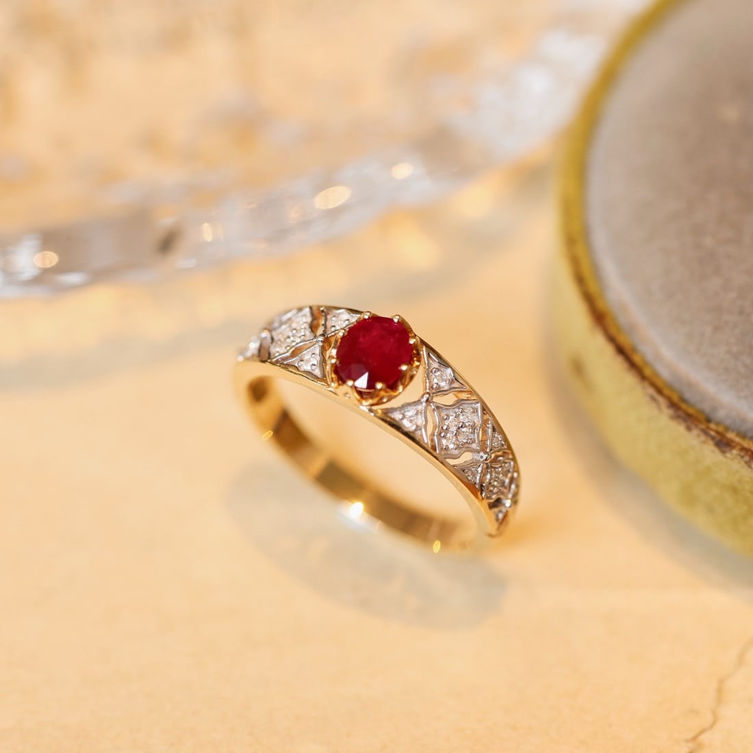 14k Gold 0.66 Ctw Natural Ruby & Diamond Ring - 3