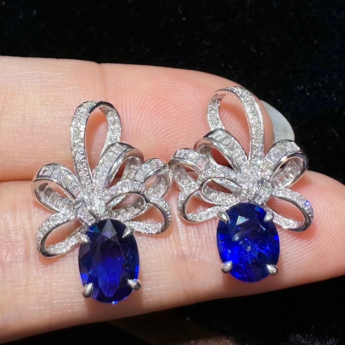 14k Gold 3.40 Ctw Natural Sapphire & Diamond Earrings - 4
