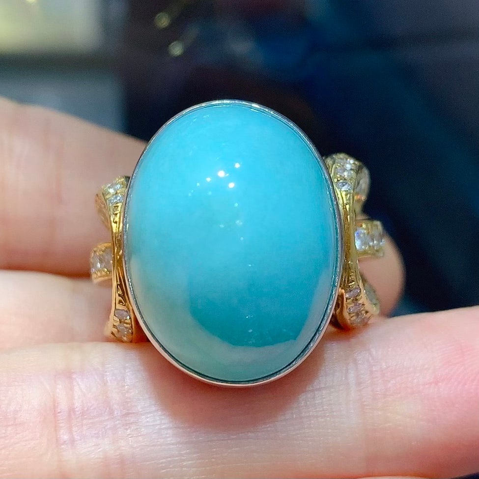 14k Gold 25.66 Ctw Natural Blue Turquoise & Diamond Ring - 8