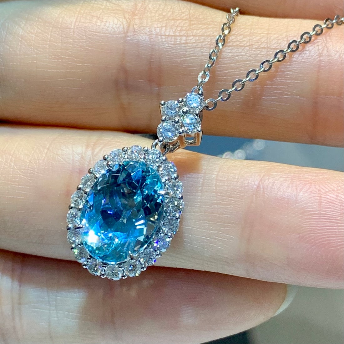 14k Gold 4.98 Ctw Natural Aquamarine & Diamond Pendant( Without Chain ) - 2