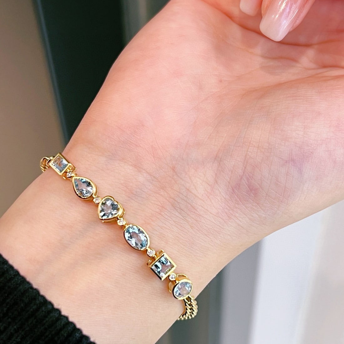 14k Gold 2.7 Ct Natural Aquamarine & Diamond Bracelet - 5