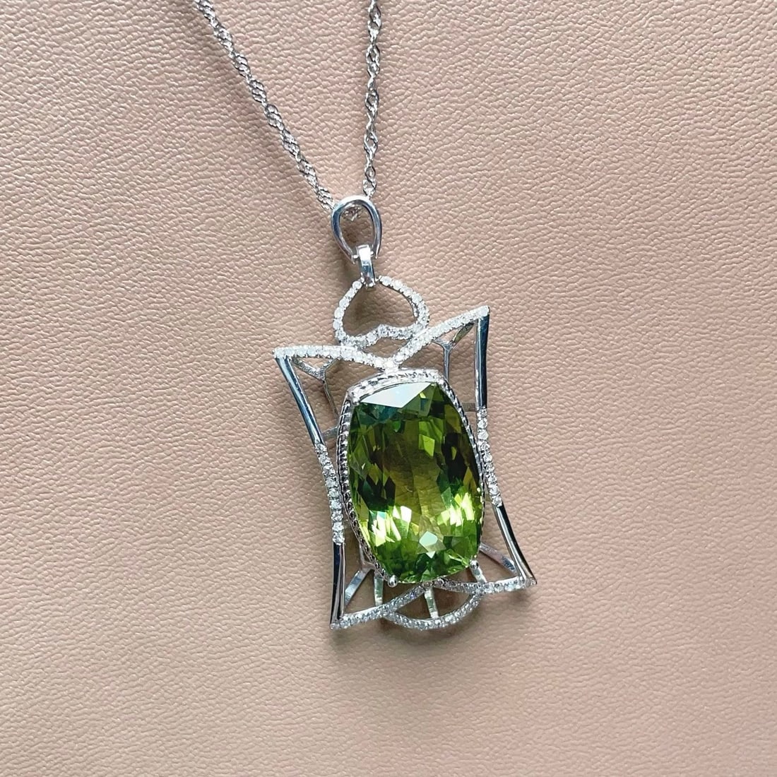 14k Gold 16.65 Ct Natural Tourmaline & Diamond Pendant( Without Chain ) - 2