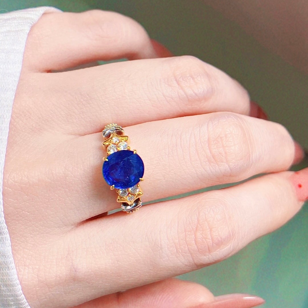 14k Gold 2.27 Ctw Natural Sapphire & Diamond Ring - 7