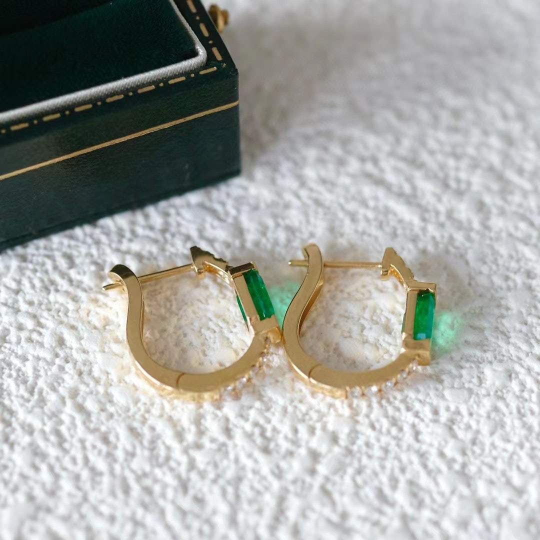 14k Gold 1.30 Ctw Vivid Green Natural Emerald & Diamond Earrings - 4