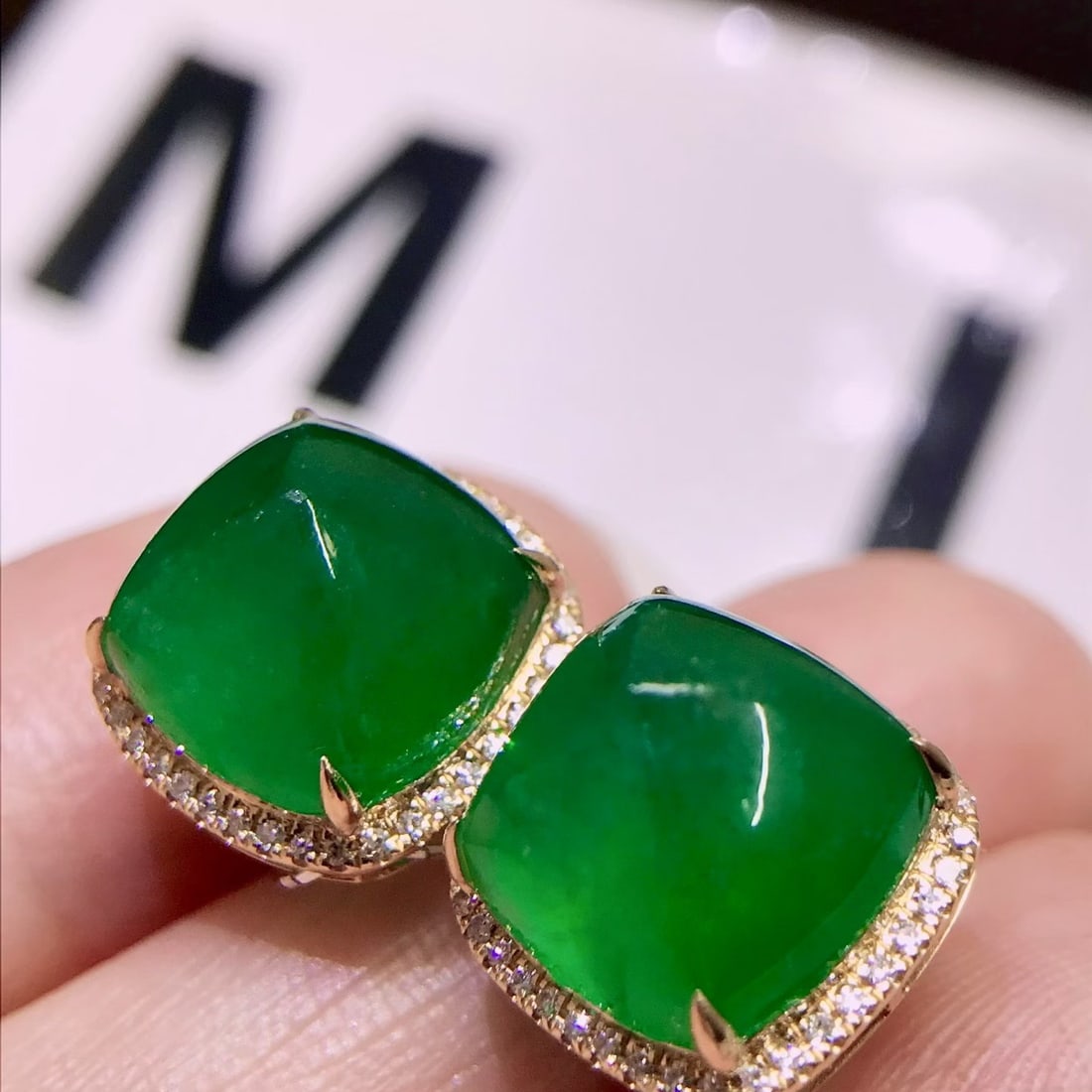 14k Gold 12.4 Ct Natural Emerald & Diamond Earrings - 2