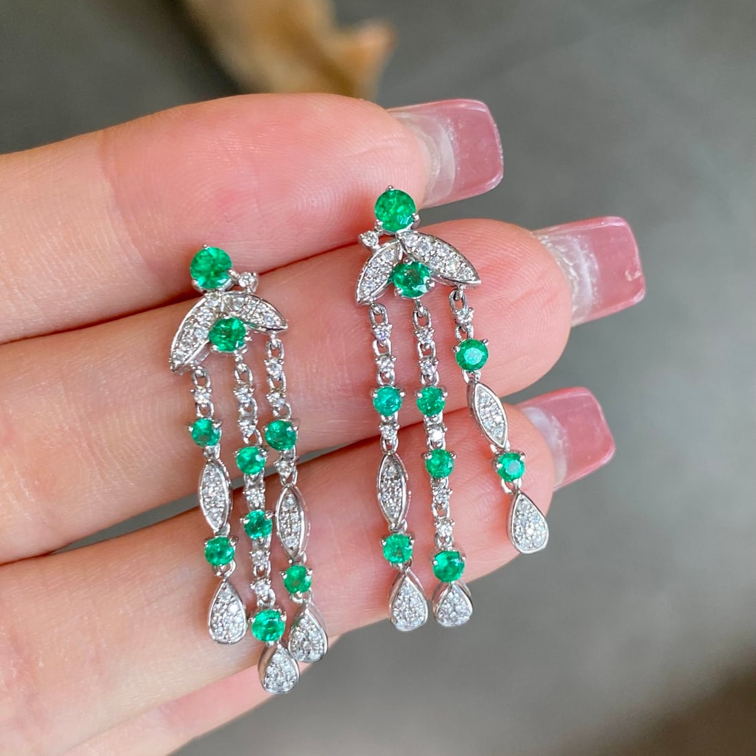 14k Gold 1.72 Ctw Natural Emerald & Diamond Earrings - 2