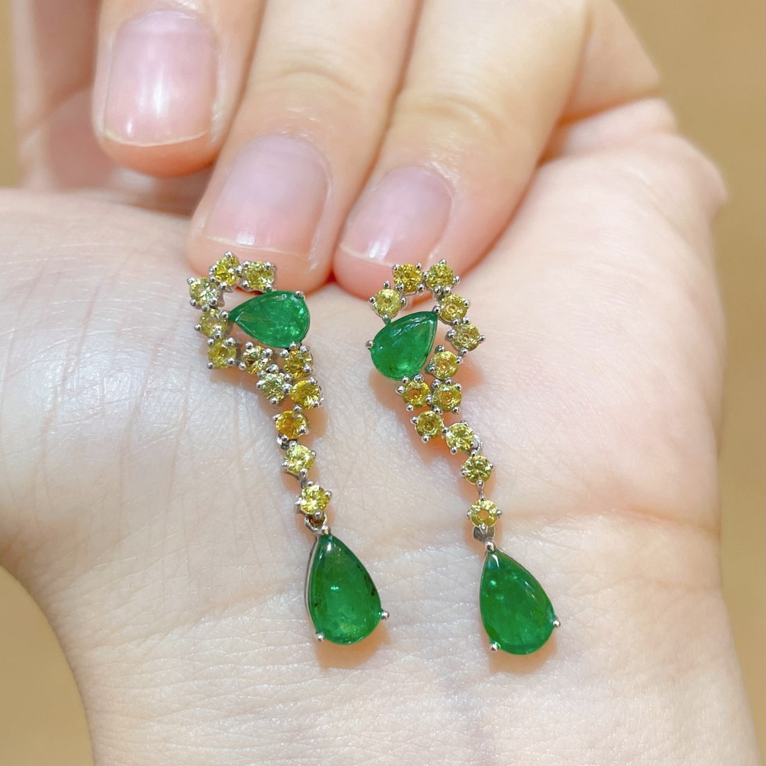 14k Gold 3.29 Ctw Natural Emerald & Sapphire Earrings - 2