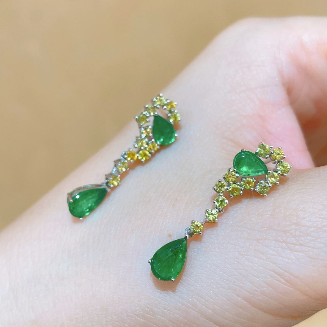 14k Gold 3.29 Ctw Natural Emerald & Sapphire Earrings - 5