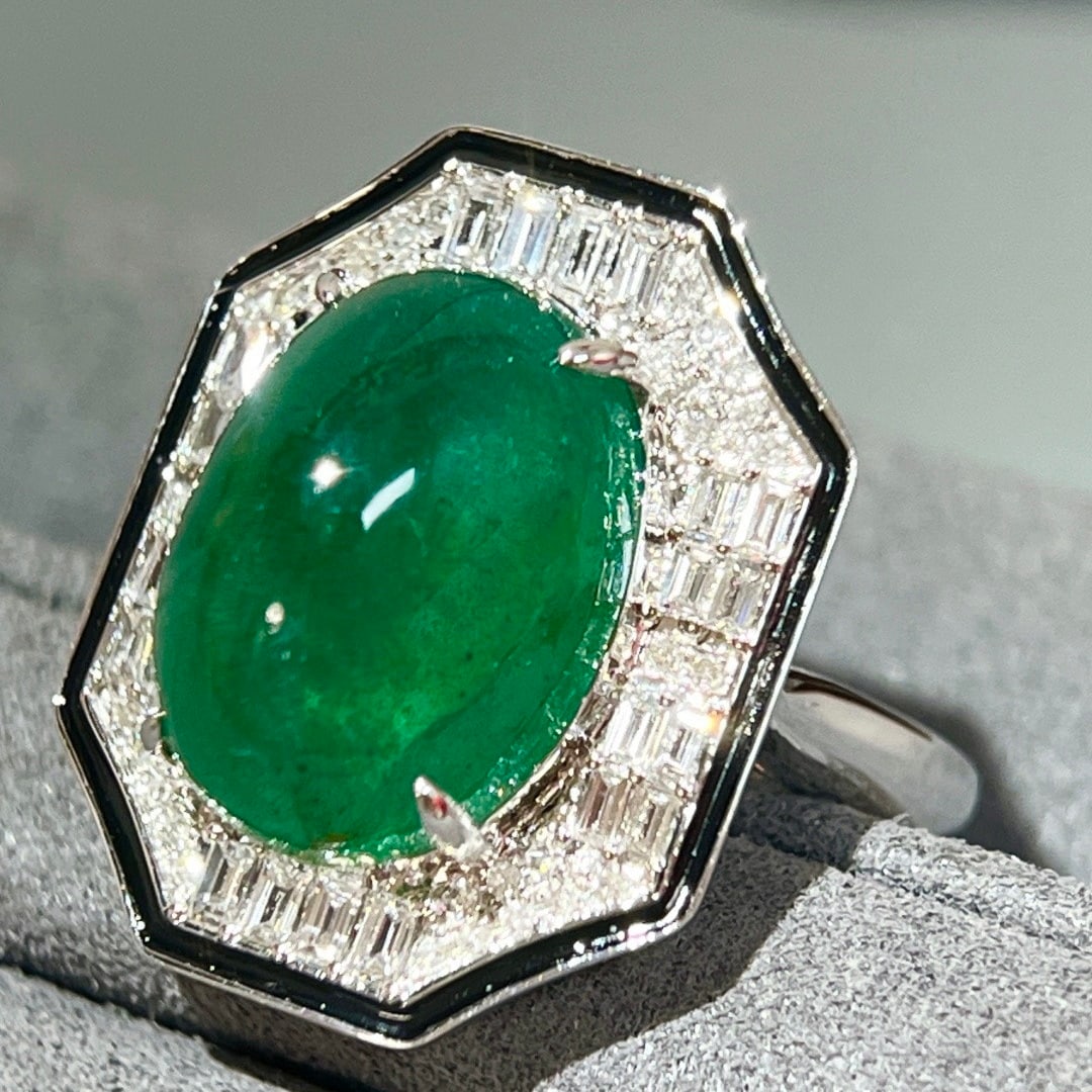 14k Gold 10.44 Ctw Vivid Green Natural Emerald & Diamond Ring - 3