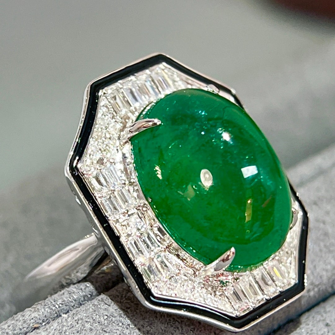 14k Gold 10.44 Ctw Vivid Green Natural Emerald & Diamond Ring - 5