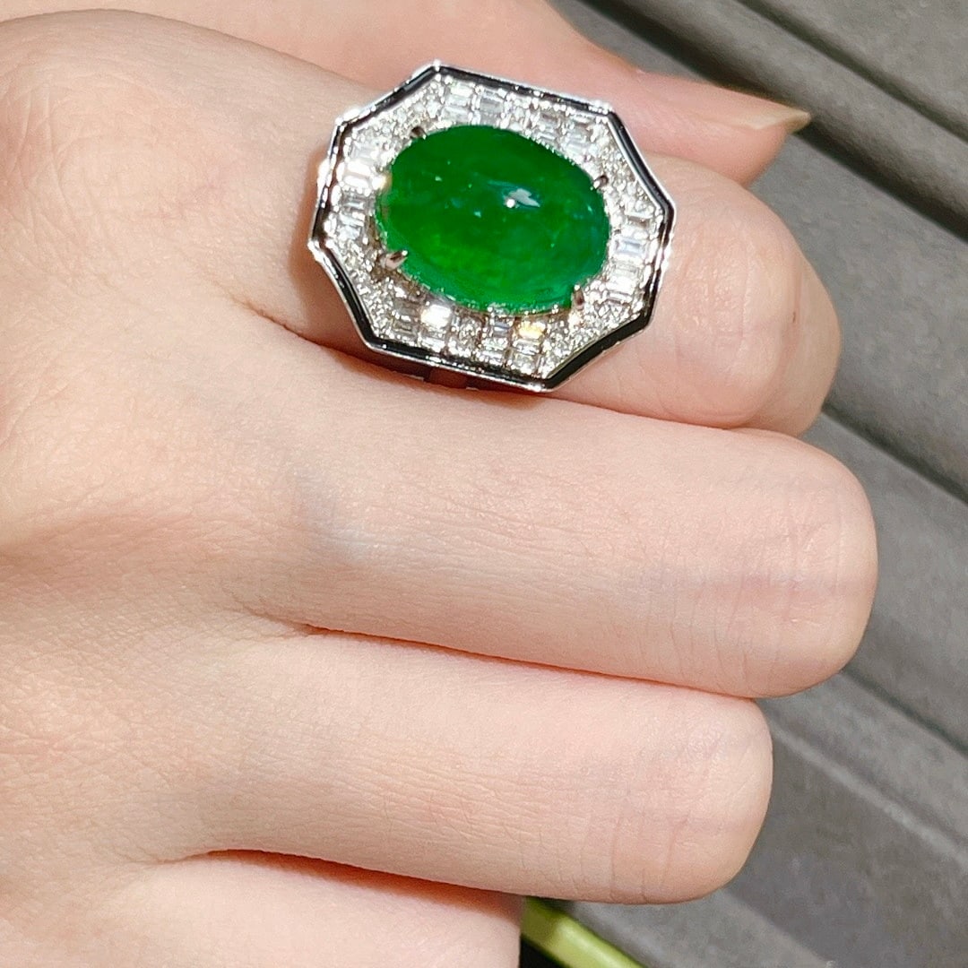 14k Gold 10.44 Ctw Vivid Green Natural Emerald & Diamond Ring - 6