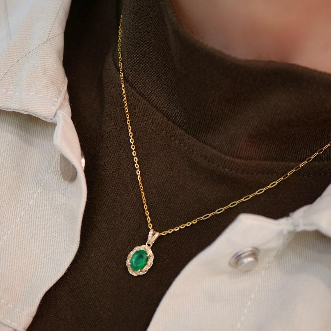 14k Gold 1.18 Ctw Vivid Green Natural Emerald & Diamond Pendant( Without Chain ) - 4