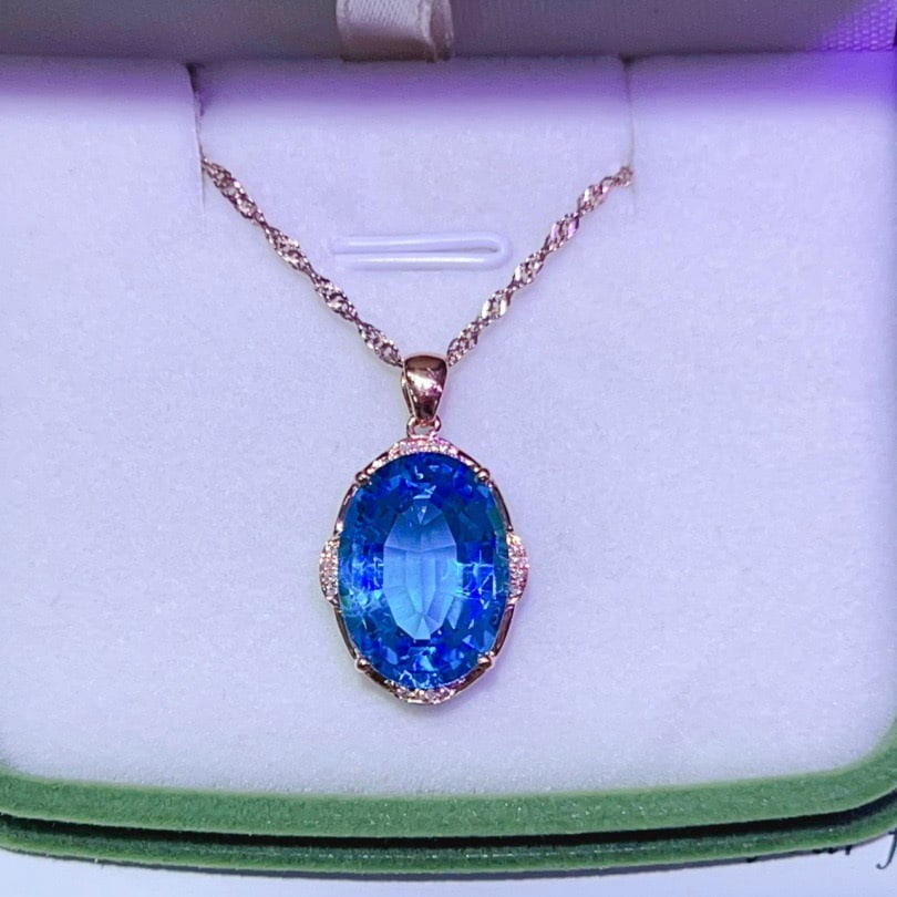 14k Gold 10.80 Ctw Natural Topaz & Diamond Pendant( Without Chain ) - 2