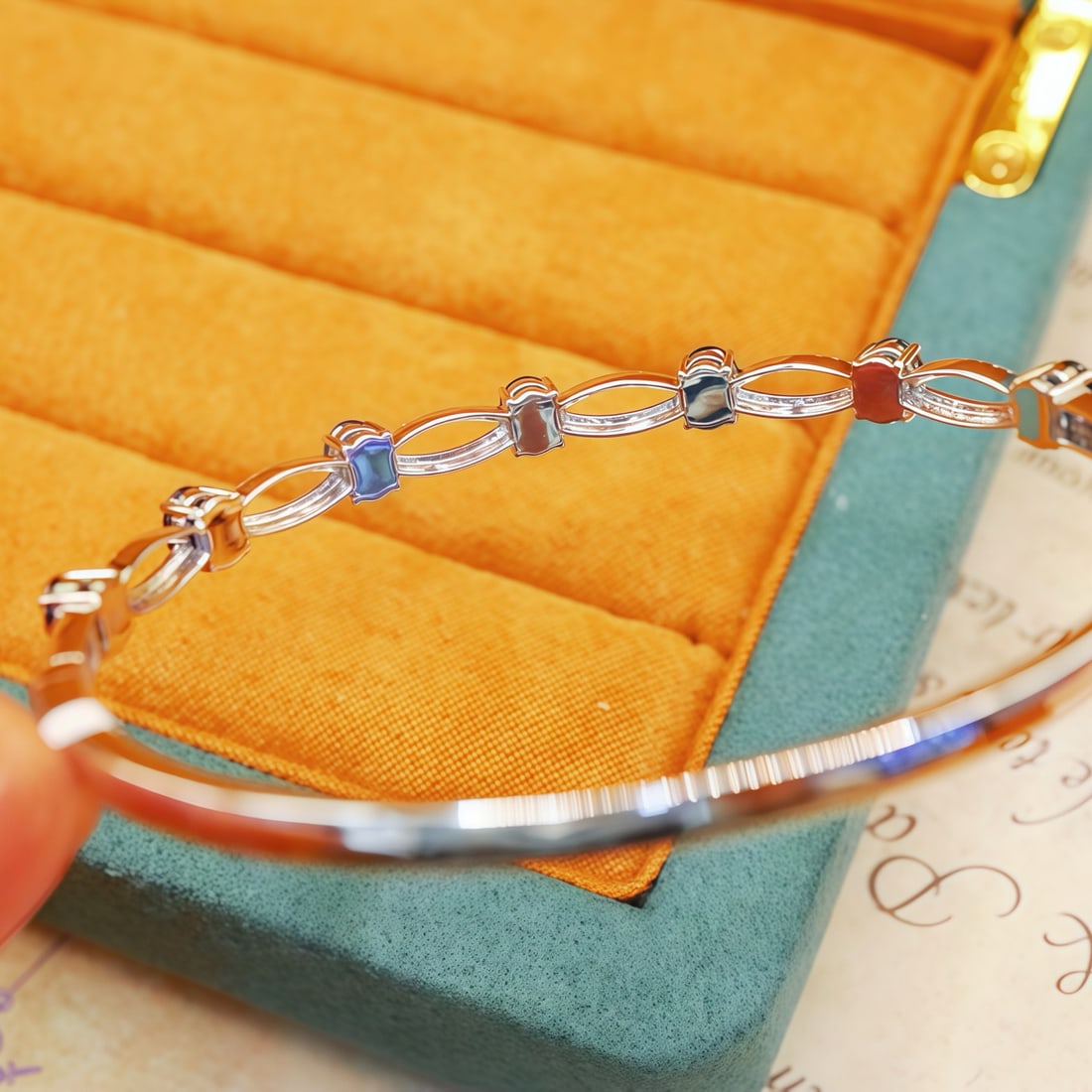 14k Gold 2.89 Ctw Natural Sapphire & Diamond Bangle - 4