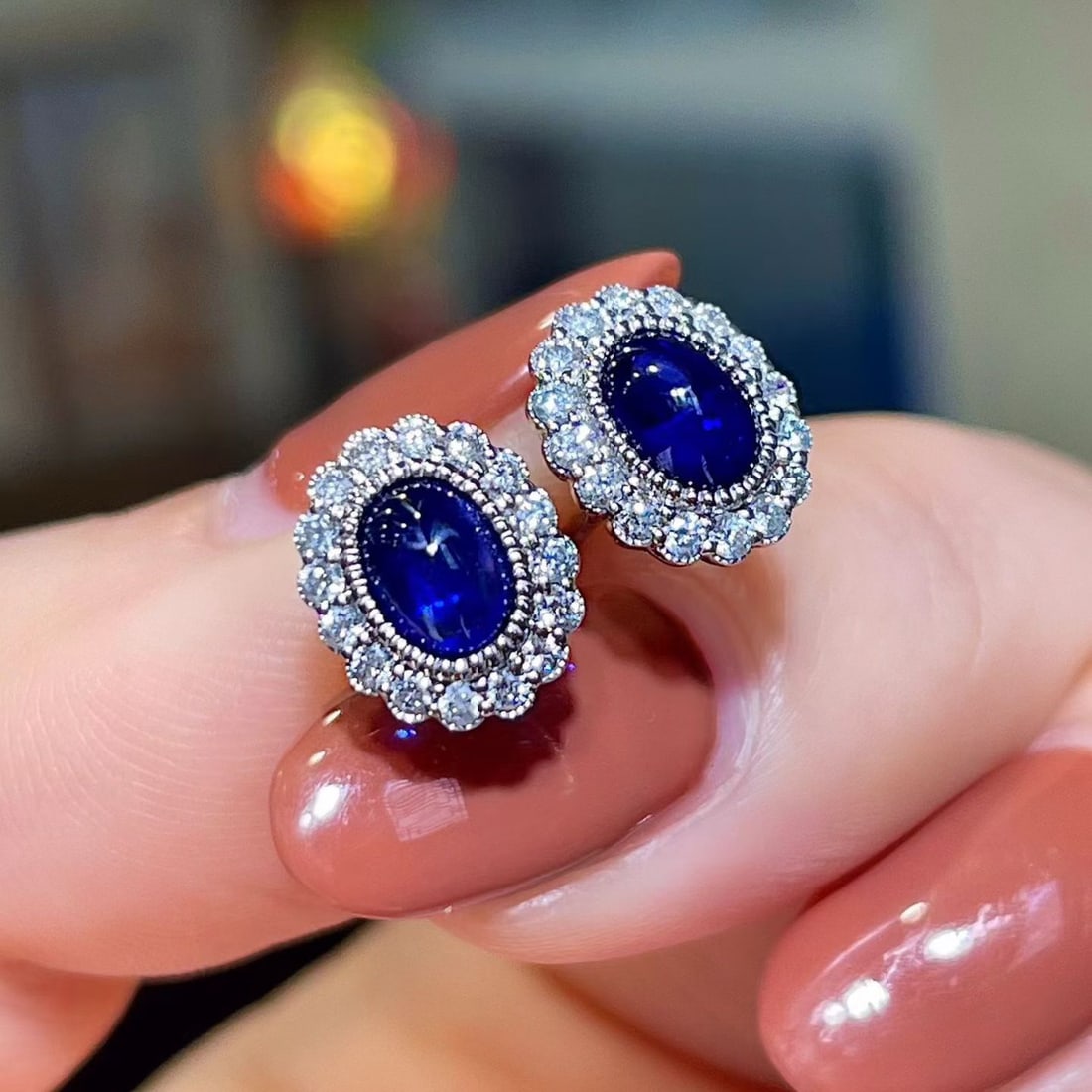 14k Gold 1.53 Ctw Natural Sapphire & Diamond Earrings - 2