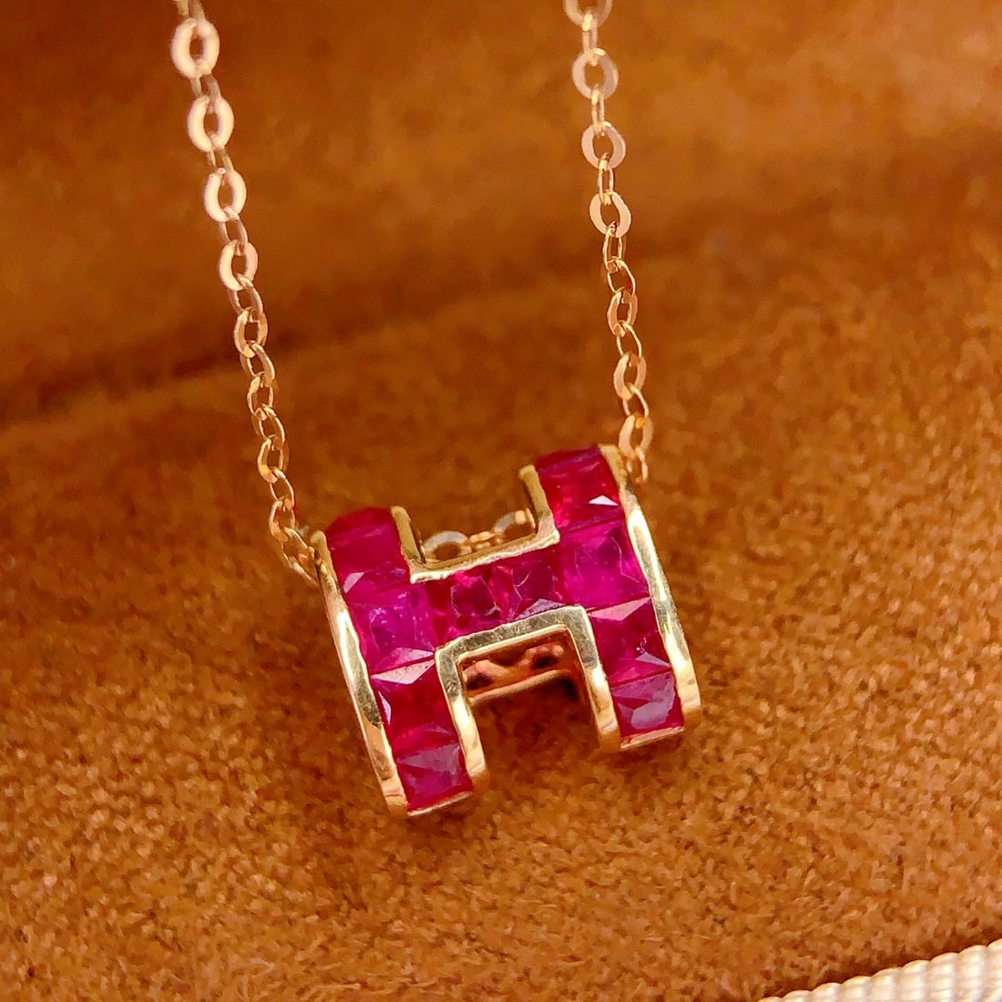 14k Gold 1 Ct Natural Ruby Necklace - 2