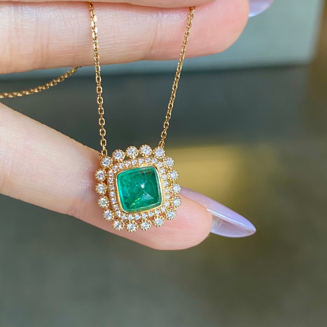 14k Gold 2.37 Ctw Vivid Green Natural Emerald & Diamond Necklace - 3