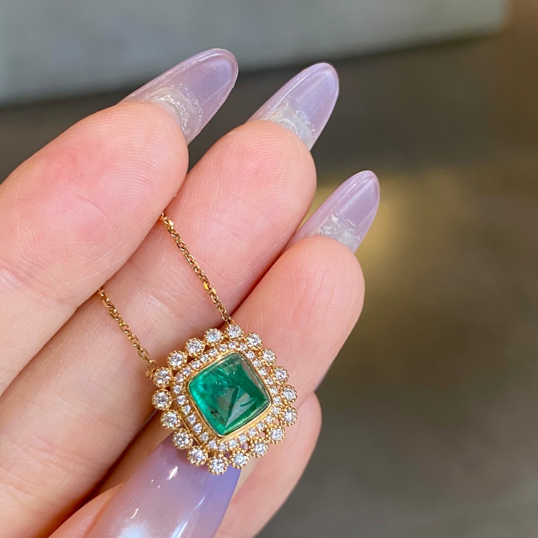 14k Gold 2.37 Ctw Vivid Green Natural Emerald & Diamond Necklace - 6