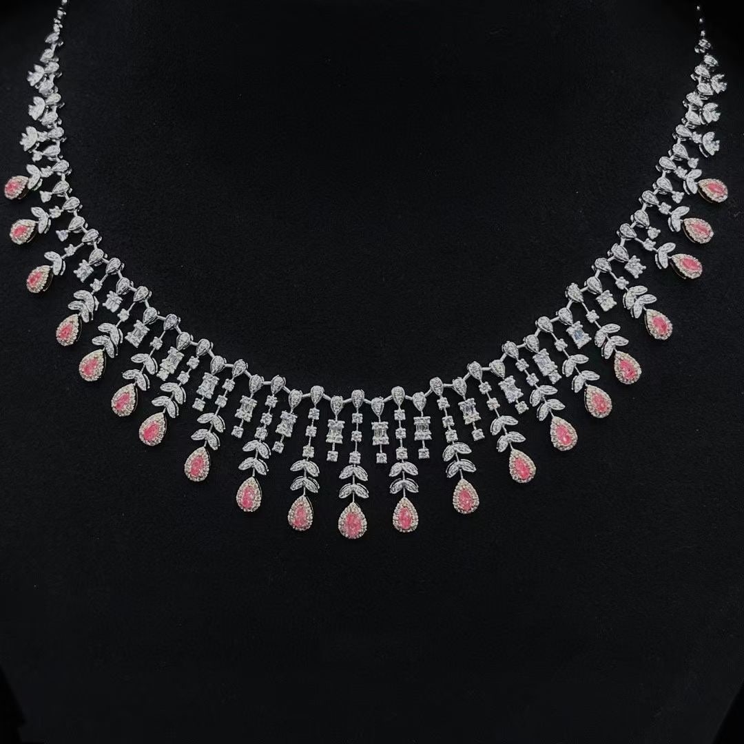 14k Gold 5.72 Ctw Natural Pink Diamond & Diamond Necklace - 3