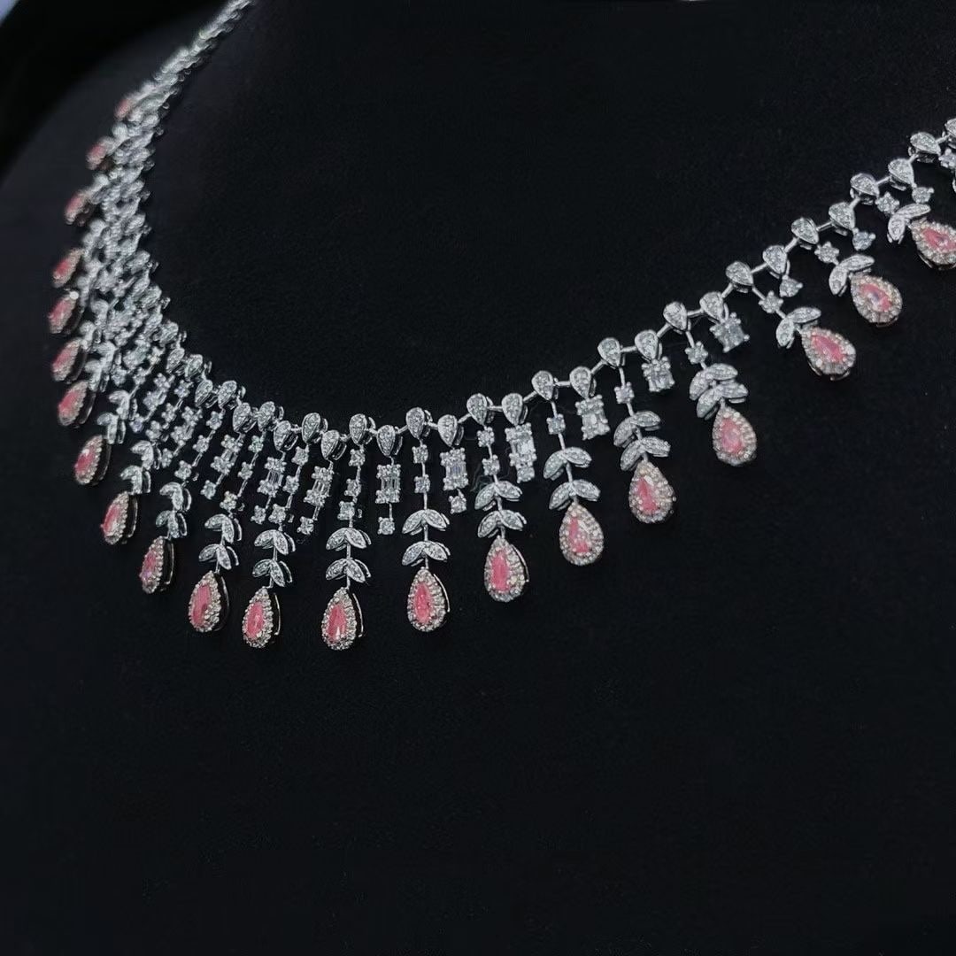 14k Gold 5.72 Ctw Natural Pink Diamond & Diamond Necklace - 4