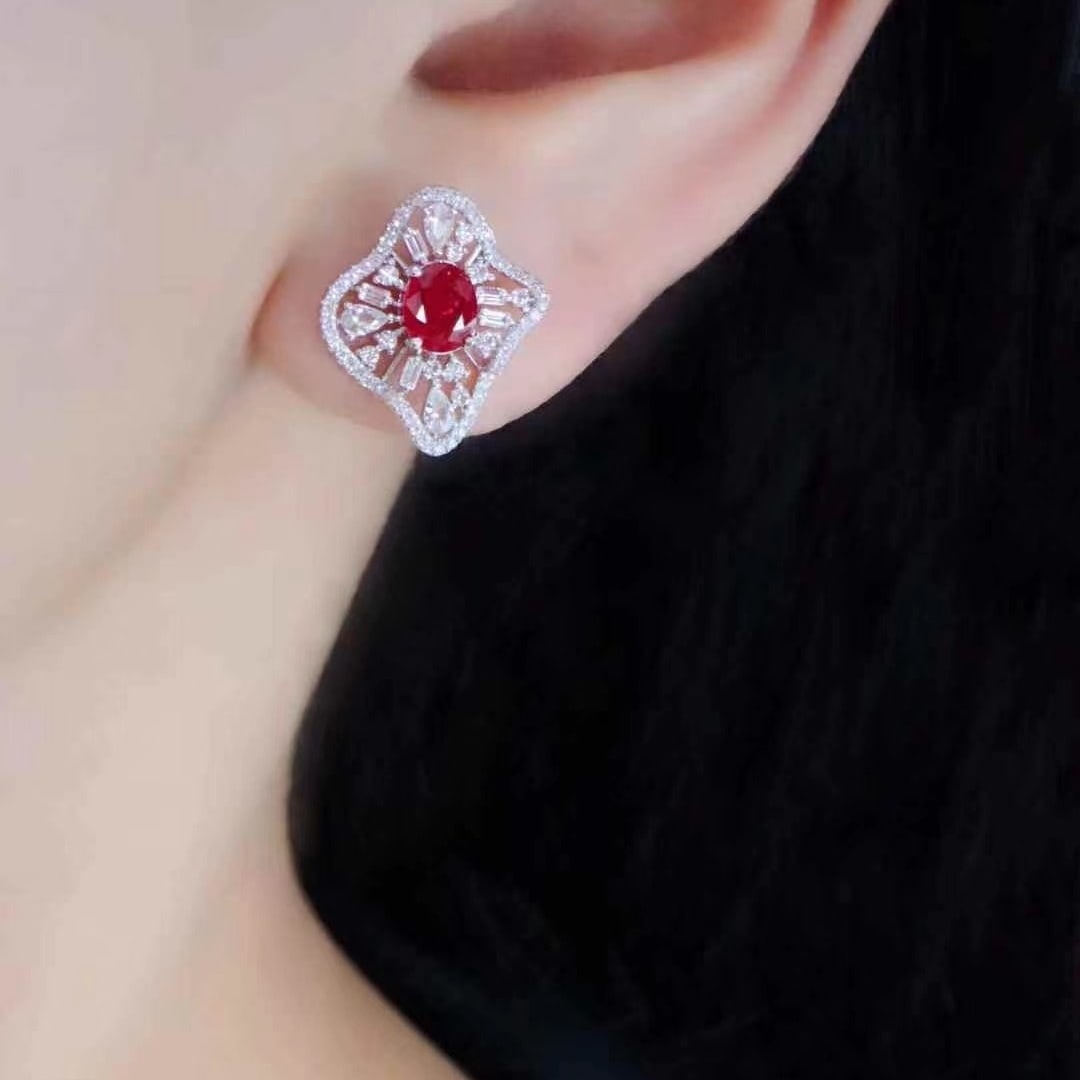 14k Gold 1.53 Ctw Natural Ruby & Diamond Earrings - 2