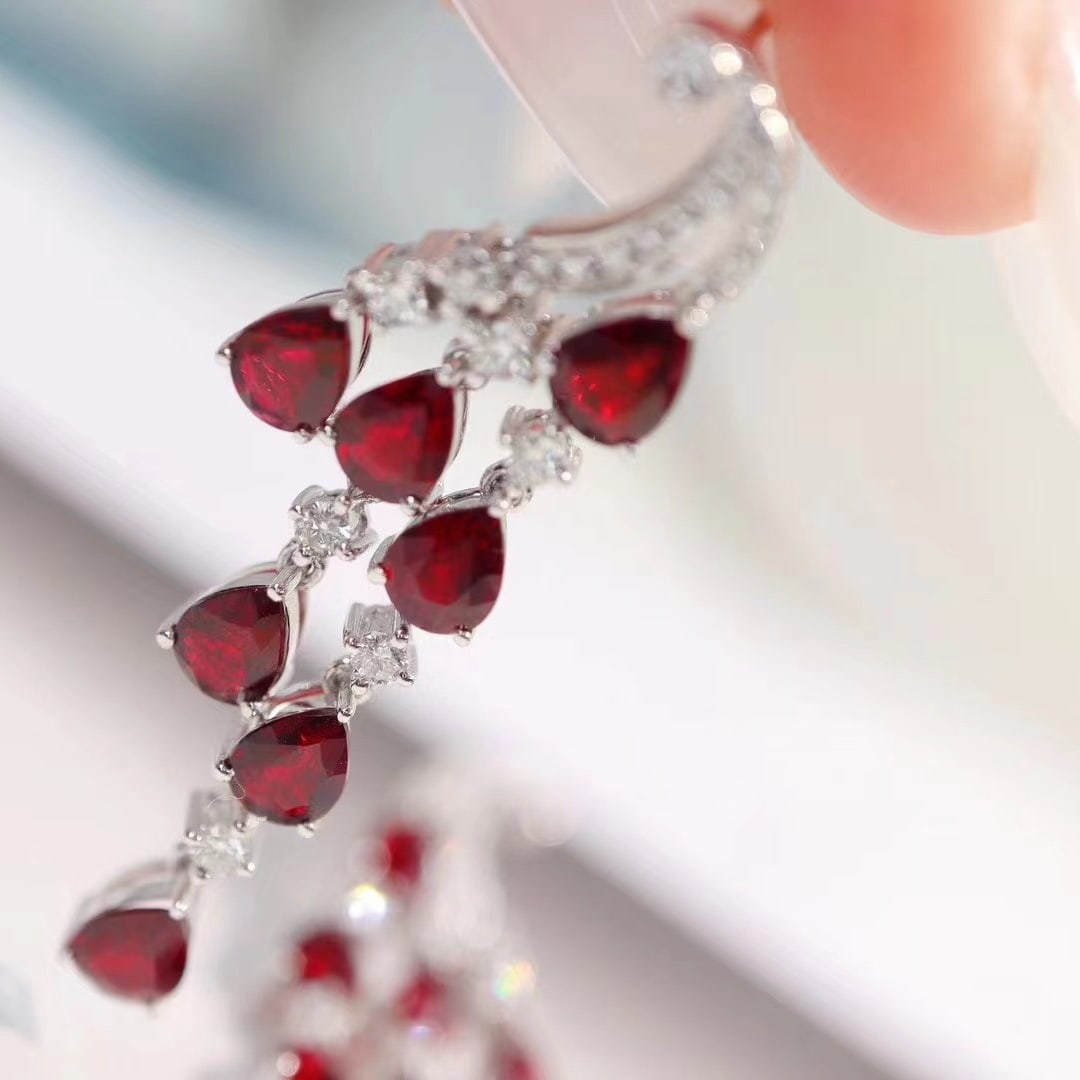 14k Gold 5.80 Ctw Natural Ruby & Diamond Earrings - 2