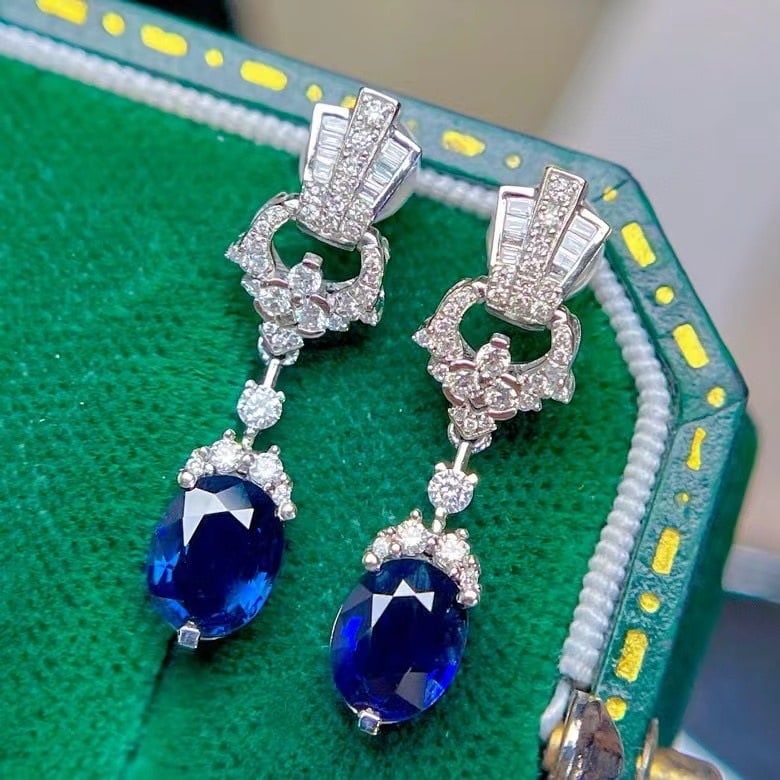 14k Gold 2.65 Ctw Natural Sapphire & Diamond Earrings - 2