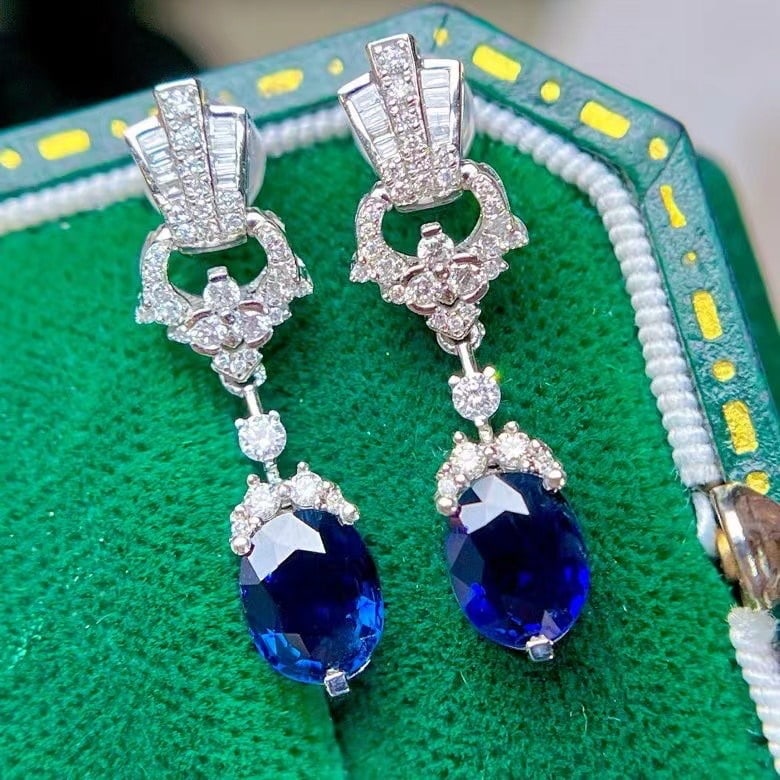 14k Gold 2.65 Ctw Natural Sapphire & Diamond Earrings - 4
