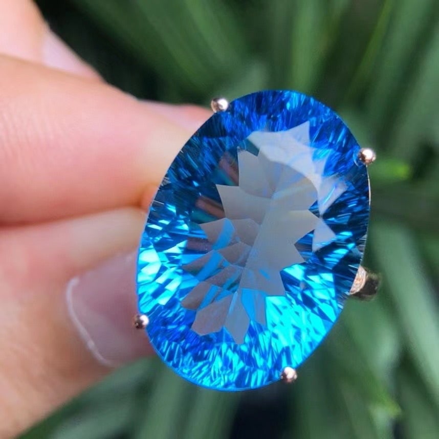 14k Gold 16.60 Ct Natural Topaz & Diamond Ring - 3