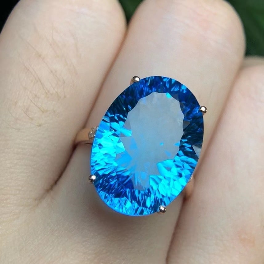 14k Gold 16.60 Ct Natural Topaz & Diamond Ring - 5