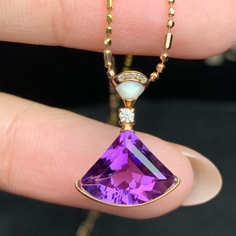 14k Gold 4 Ct Natural Amethyst & Diamond Pendant( Without Chain ) - 4