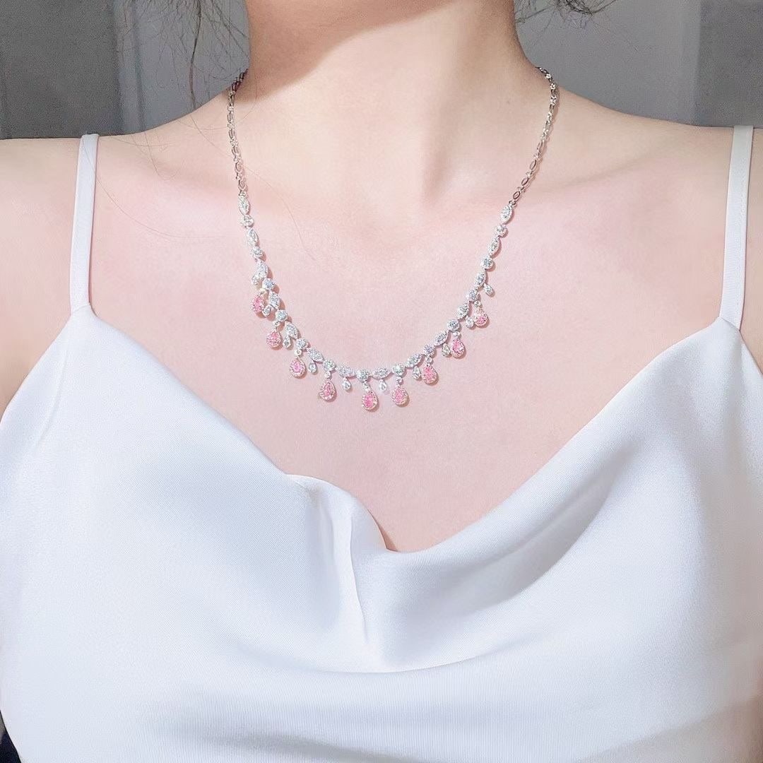 14k Gold 5.40 Ctw Natural Pink Diamond & Diamond Necklace - 2