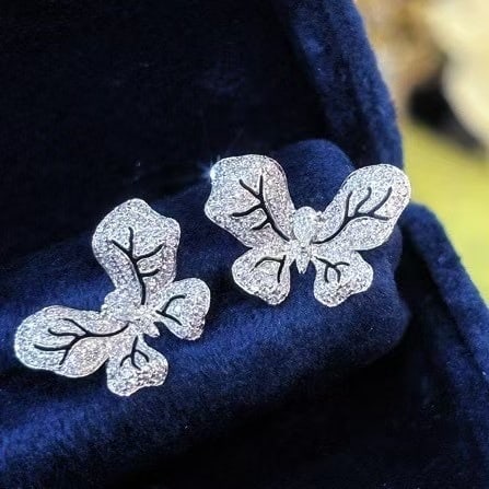 14k Gold 0.7 Ct Natural H Diamond & Butterfly Earrings - 3