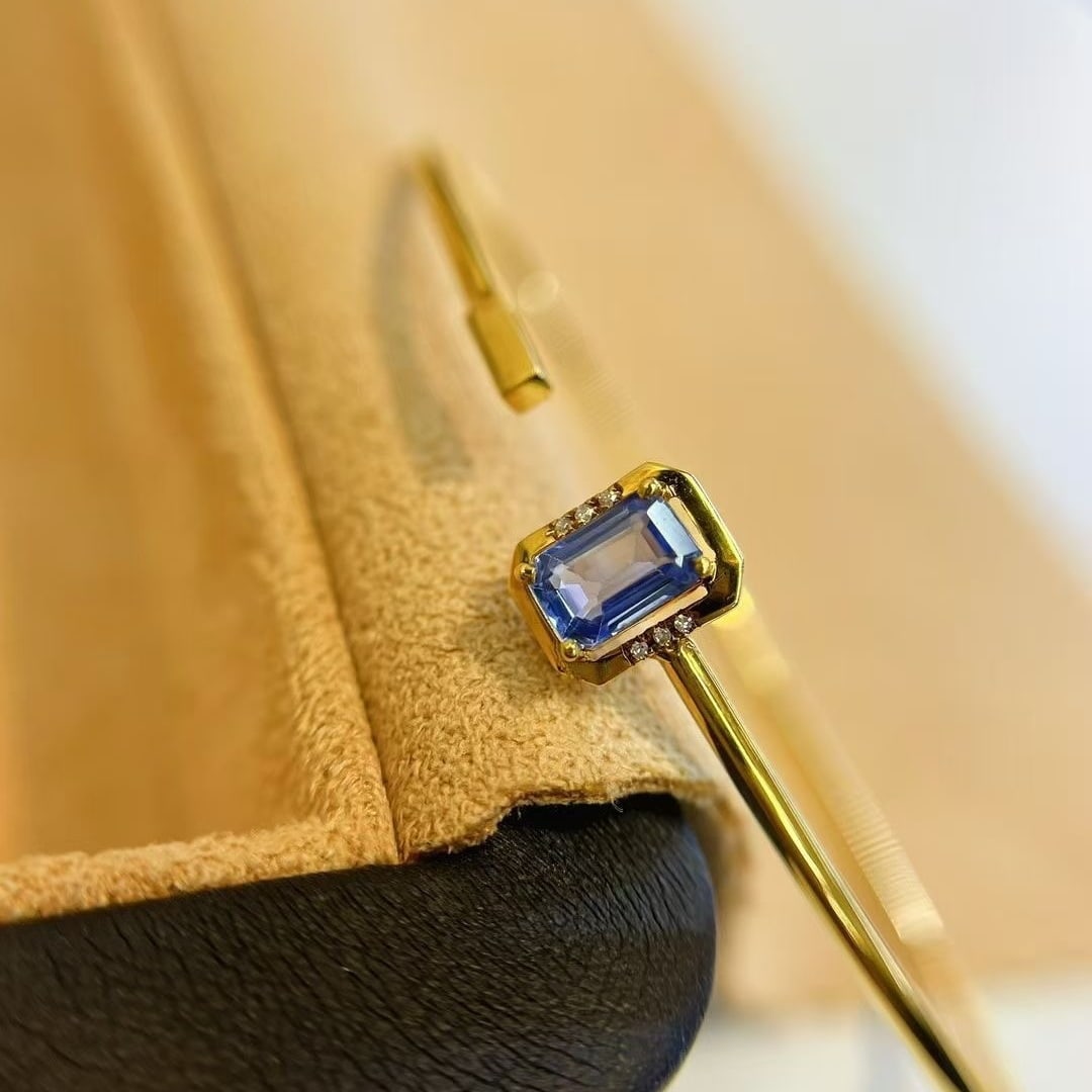 14k Gold 0.76 Ct Natural Sapphire & Diamond Bangle - 2