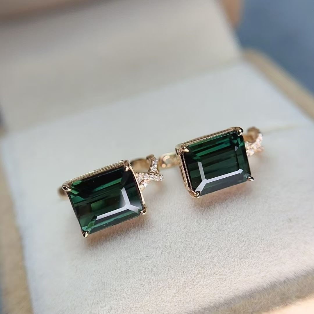 14k Gold 4.6 Ct Natural Tourmaline & Diamond Earrings - 5