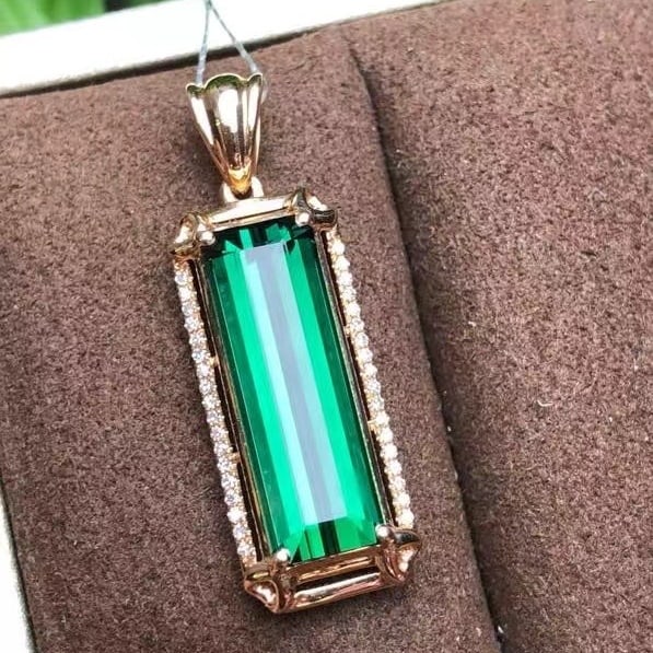 14k Gold 5.52 Ct Natural Tourmaline & Diamond Pendant( Without Chain ) - 3