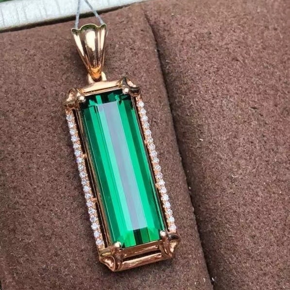 14k Gold 5.52 Ct Natural Tourmaline & Diamond Pendant( Without Chain ) - 6