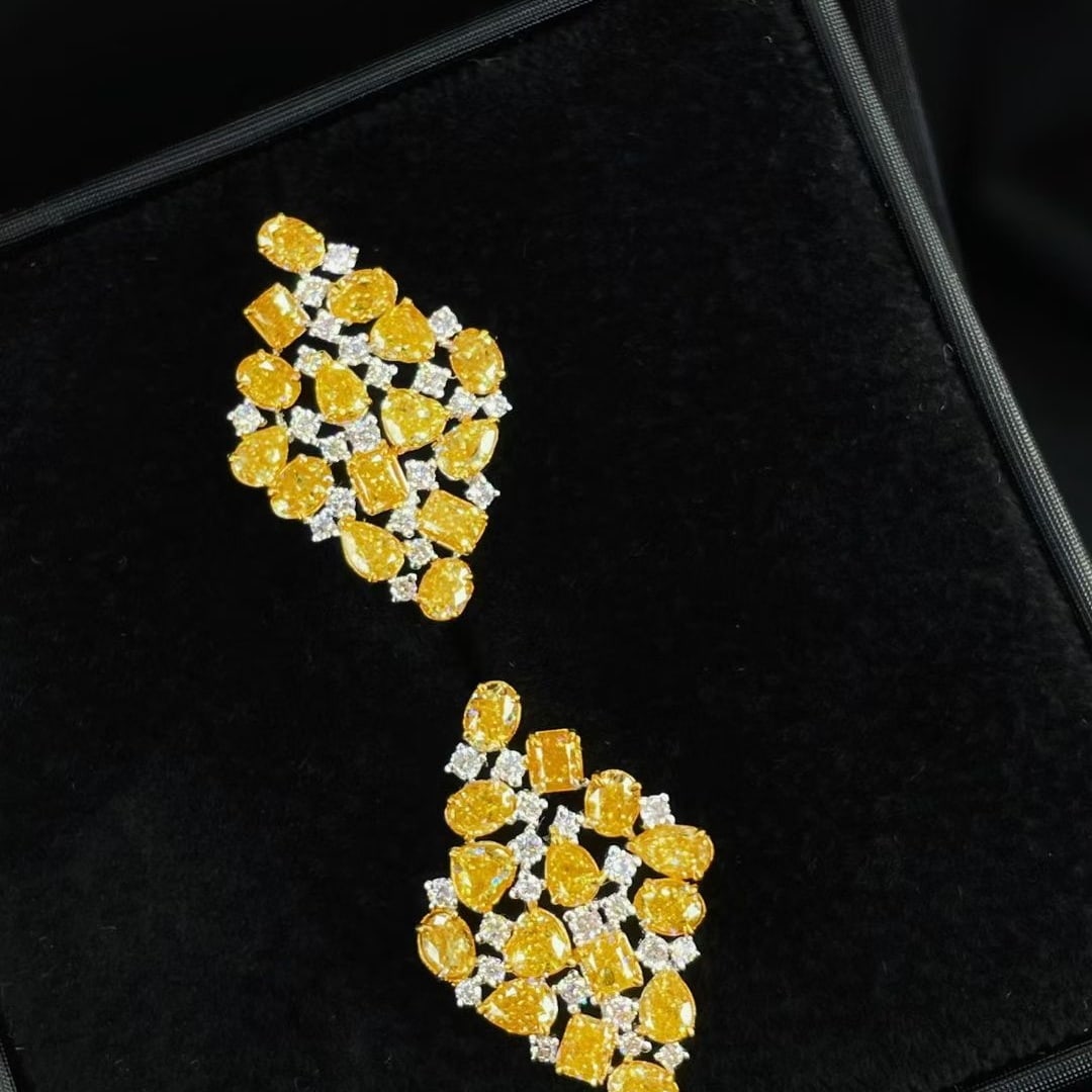 14k Gold 5.26 Ctw Natural Yellow Diamond & Diamond Earrings - 3
