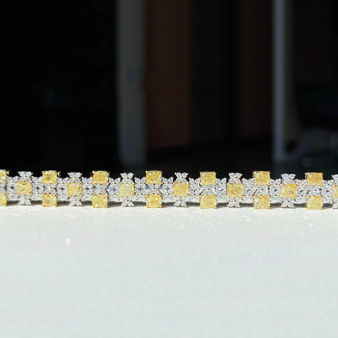 14k Gold 9.15 Ctw Natural Yellow Diamond & Diamond Bracelet - 2