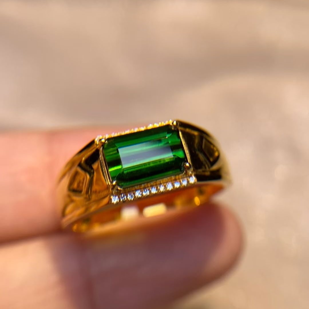 14k Gold 2.4 Ct Natural Tourmaline & Diamond & Men¡¯s Ring - 2