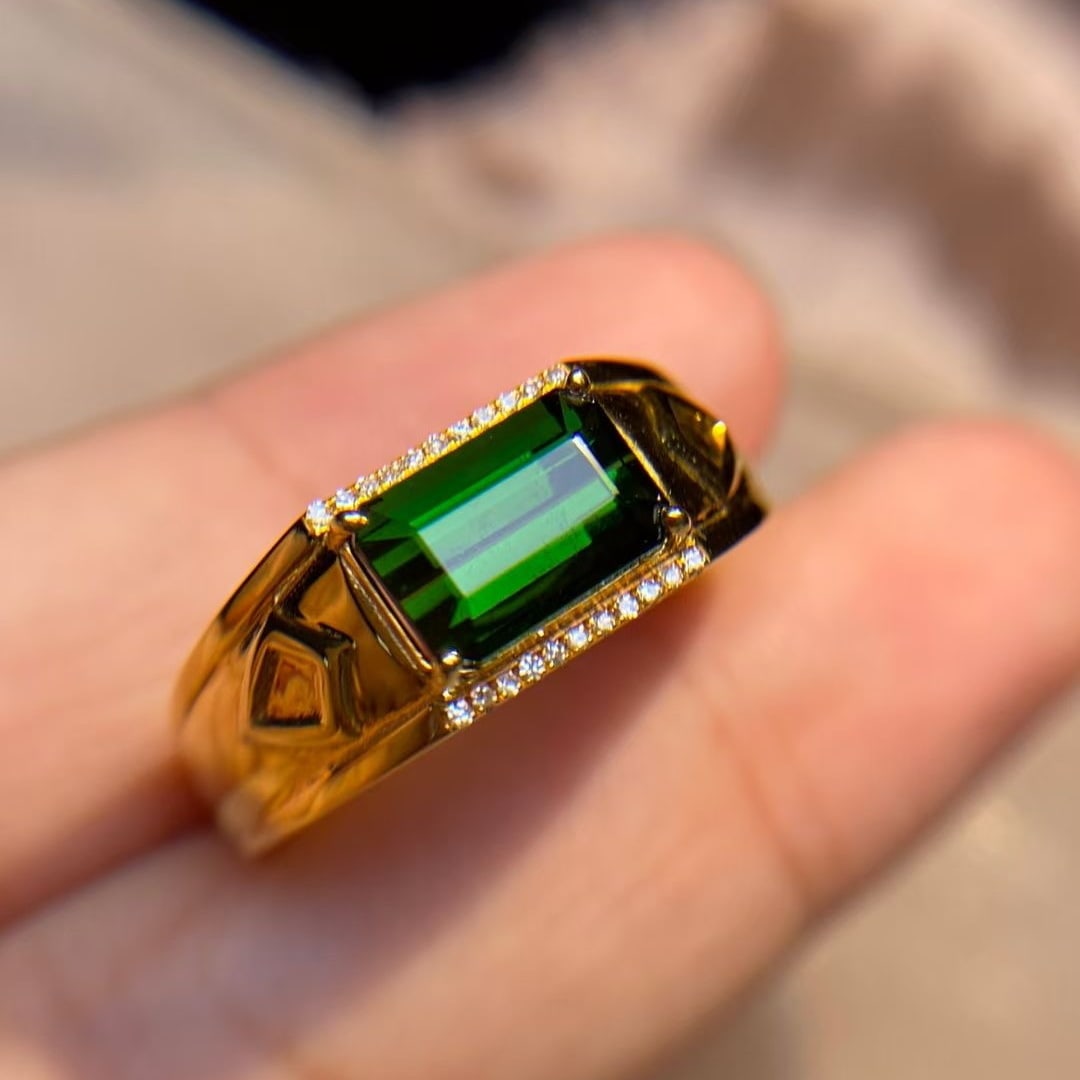 14k Gold 2.4 Ct Natural Tourmaline & Diamond & Men¡¯s Ring - 6