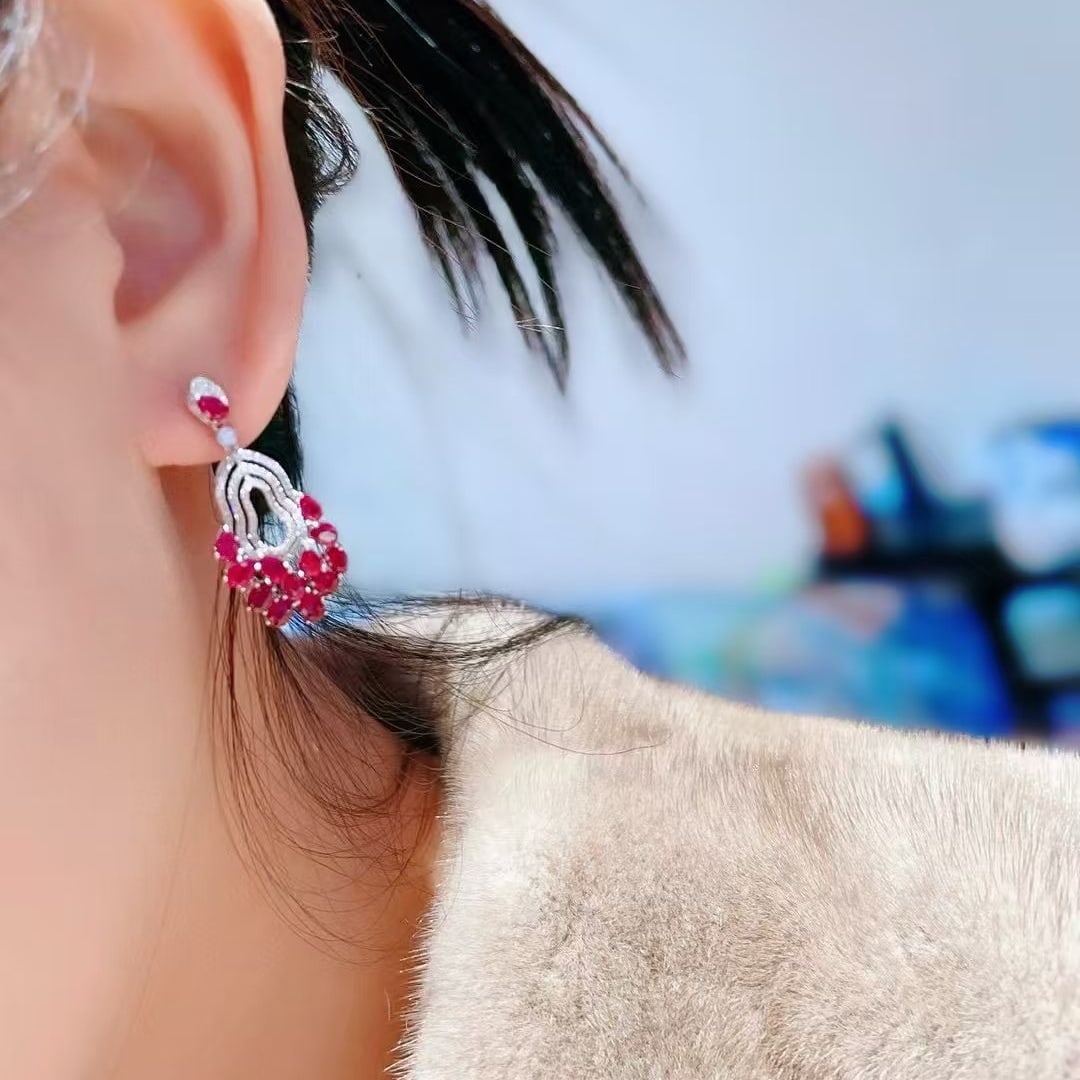 14k Gold 5.52 Ct Natural Ruby & Diamond Earrings - 2