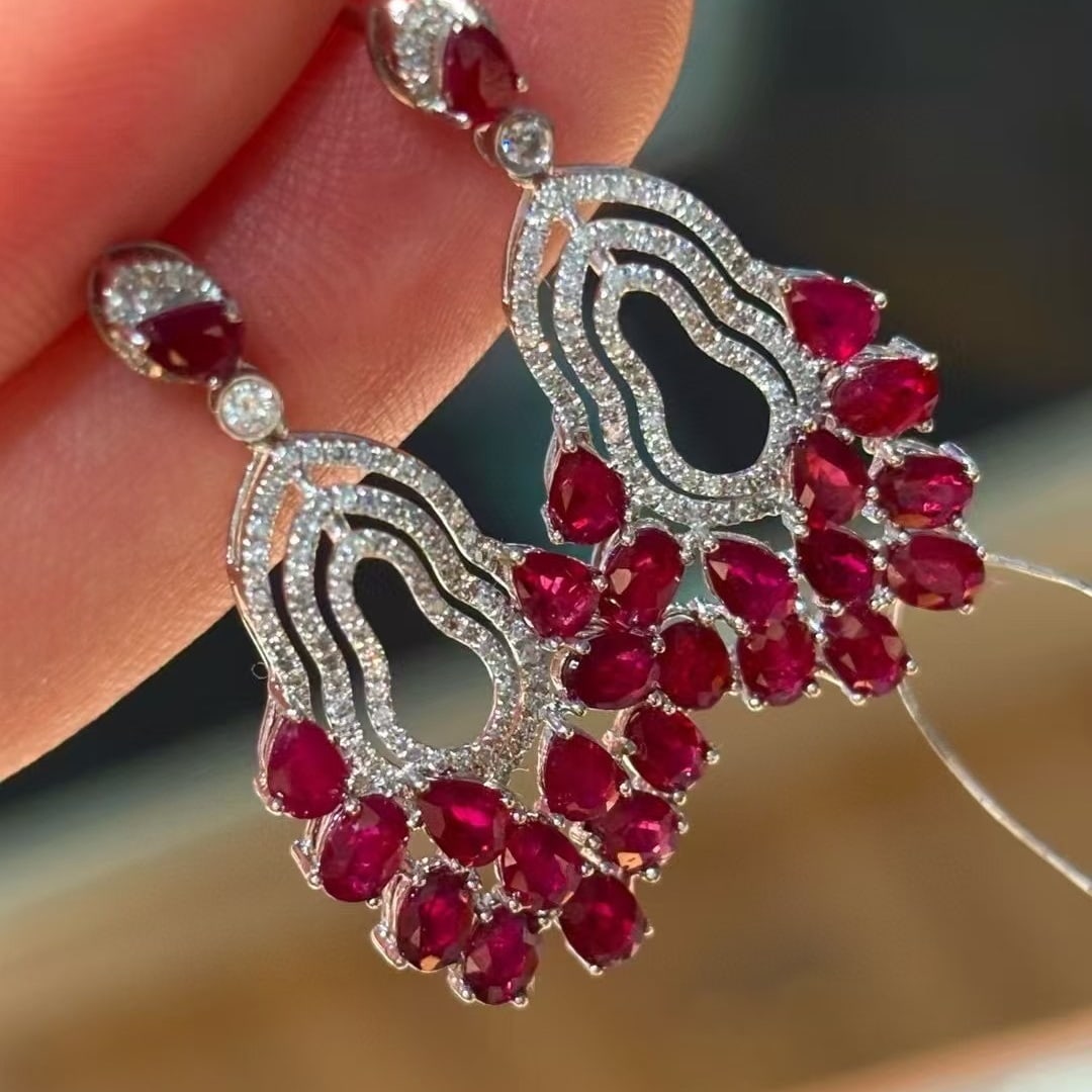 14k Gold 5.52 Ct Natural Ruby & Diamond Earrings - 4