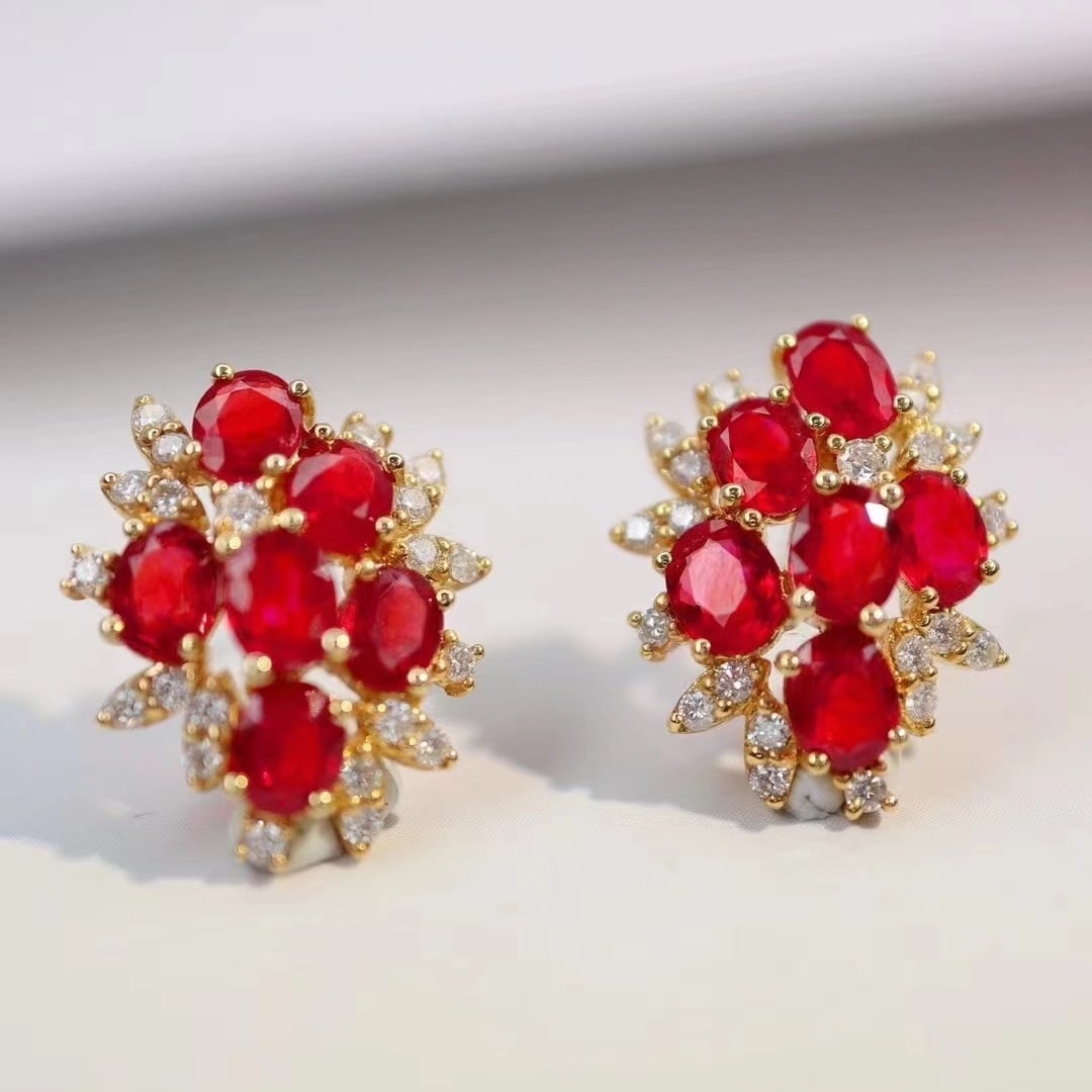 14k Gold 3.05 Ctw Natural Ruby & Diamond Earrings (1 of 6)