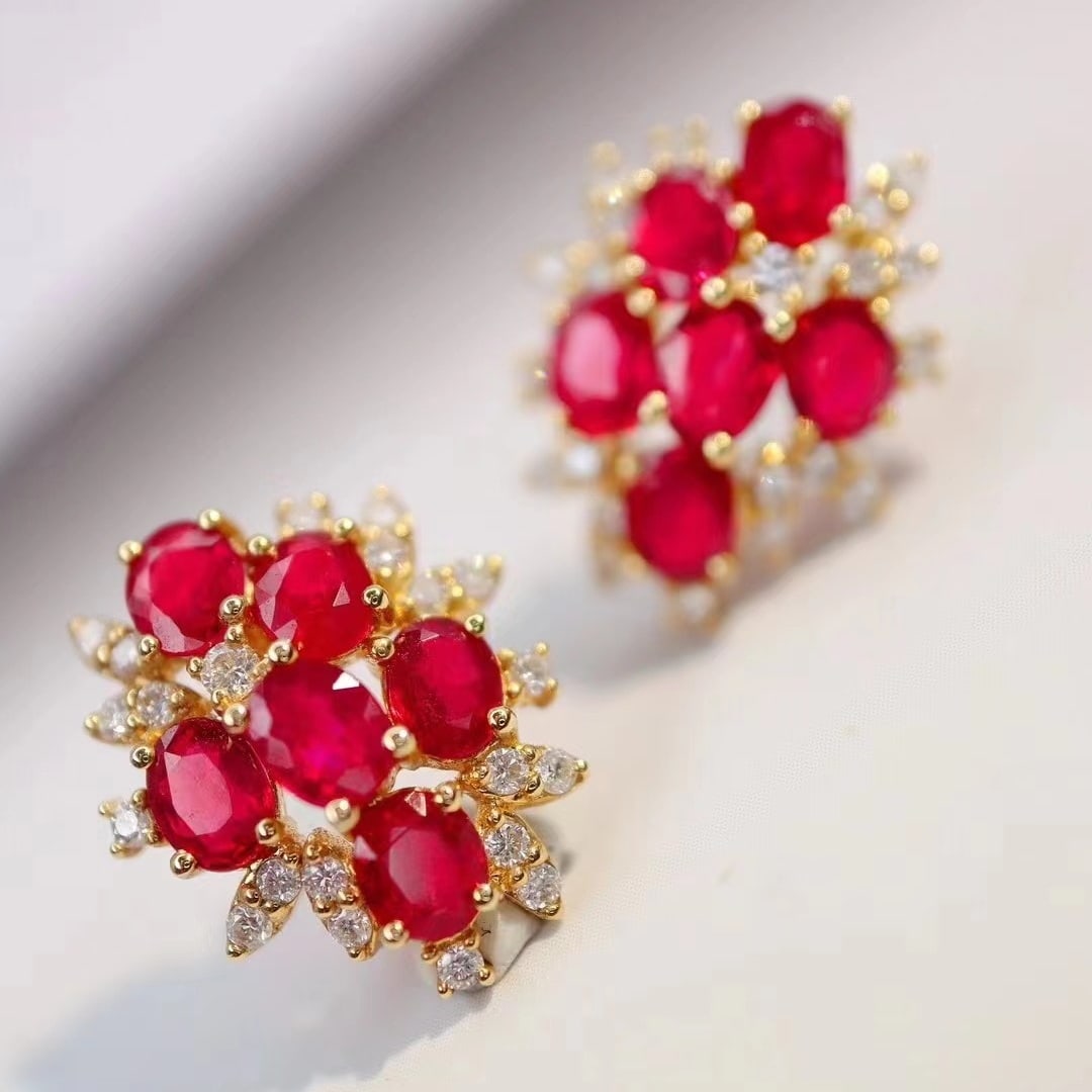 14k Gold 3.05 Ctw Natural Ruby & Diamond Earrings - 2