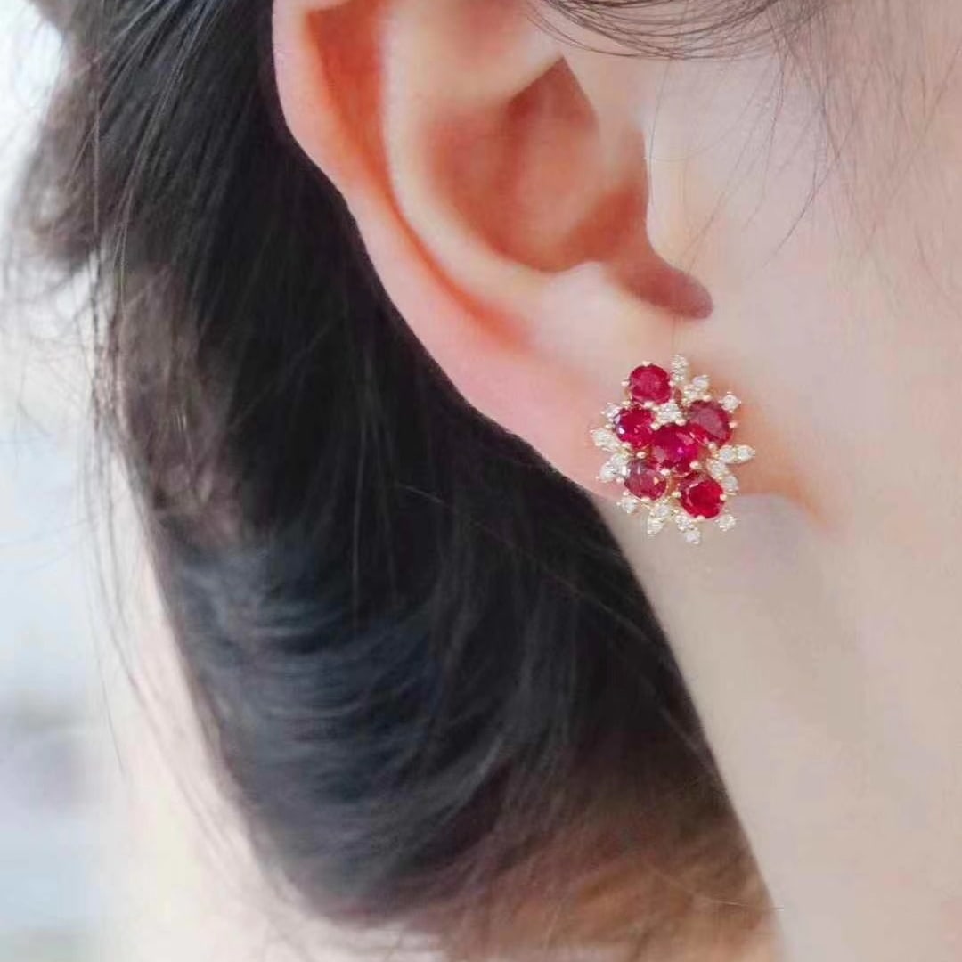 14k Gold 3.05 Ctw Natural Ruby & Diamond Earrings - 5