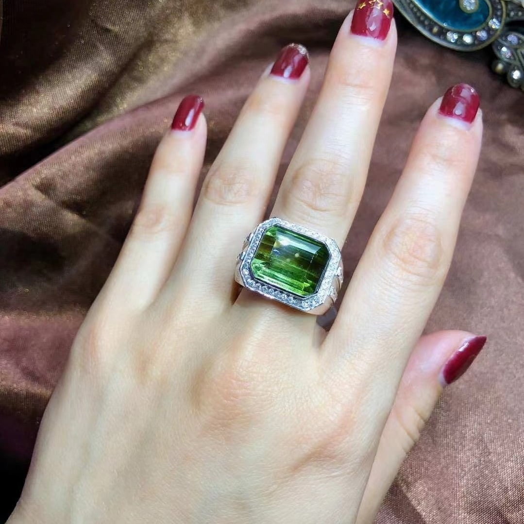 14k Gold 12.85 Ct Natural Tourmaline & Diamond & Men¡¯s Ring - 4