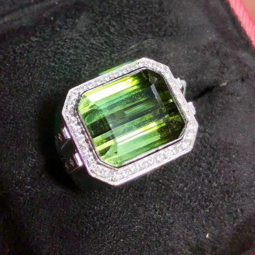 14k Gold 12.85 Ct Natural Tourmaline & Diamond & Men¡¯s Ring - 7